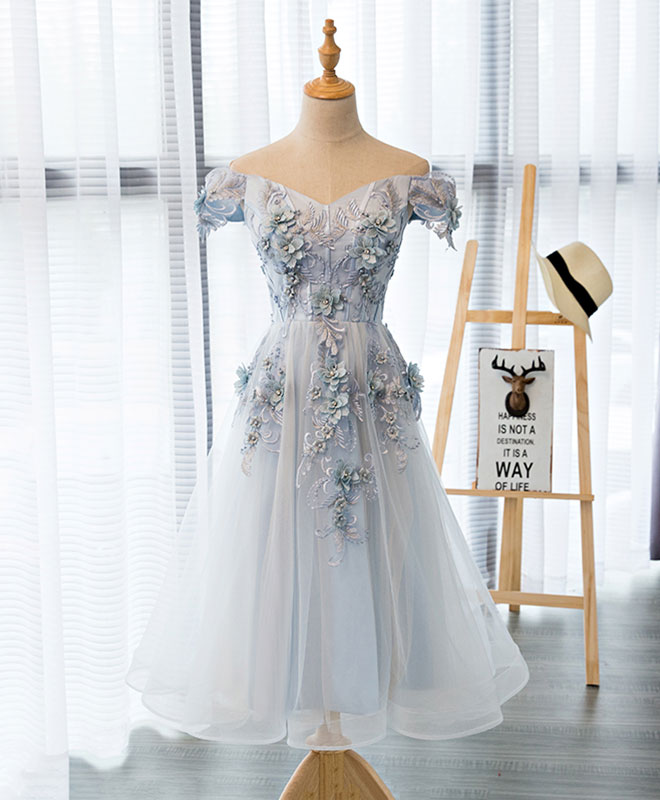 gray prom dresses short Embellished-Bodice Short Homecoming Dress