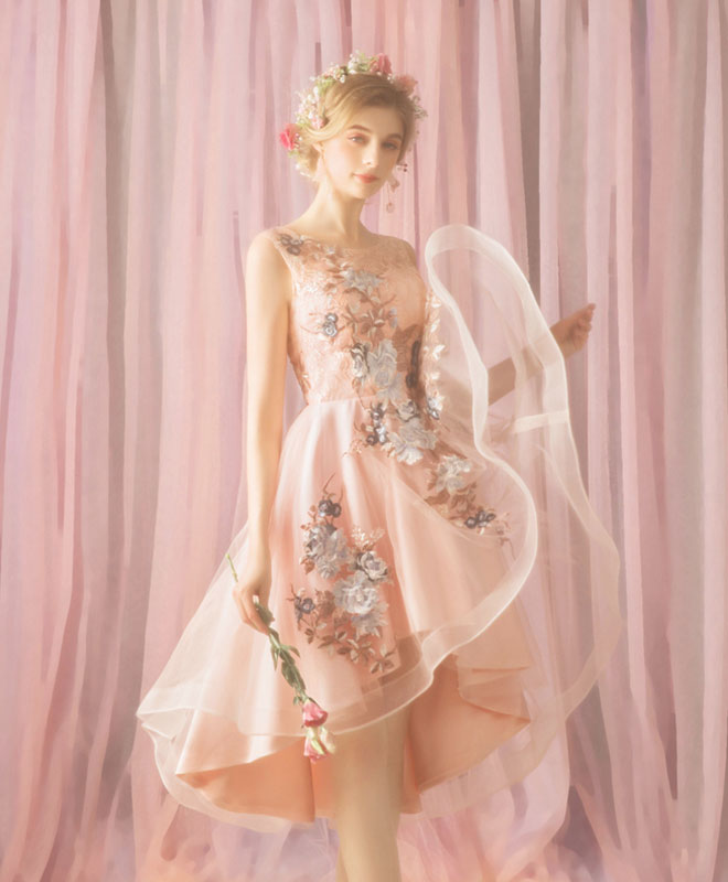 Pink Tulle Lace Short Prom Dress, Homecoming Dress