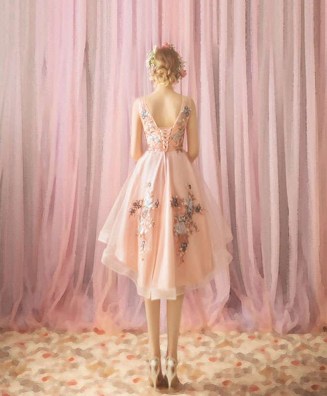 Pink Tulle Lace Short Prom Dress, Homecoming Dress