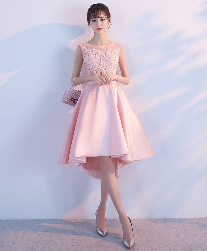 Pink Lace Short Prom Dress, High Low Evening Dress Custom Size / Pink Pink Lace Short Prom Dress, High Low Evening Dress Custom Size / Pink