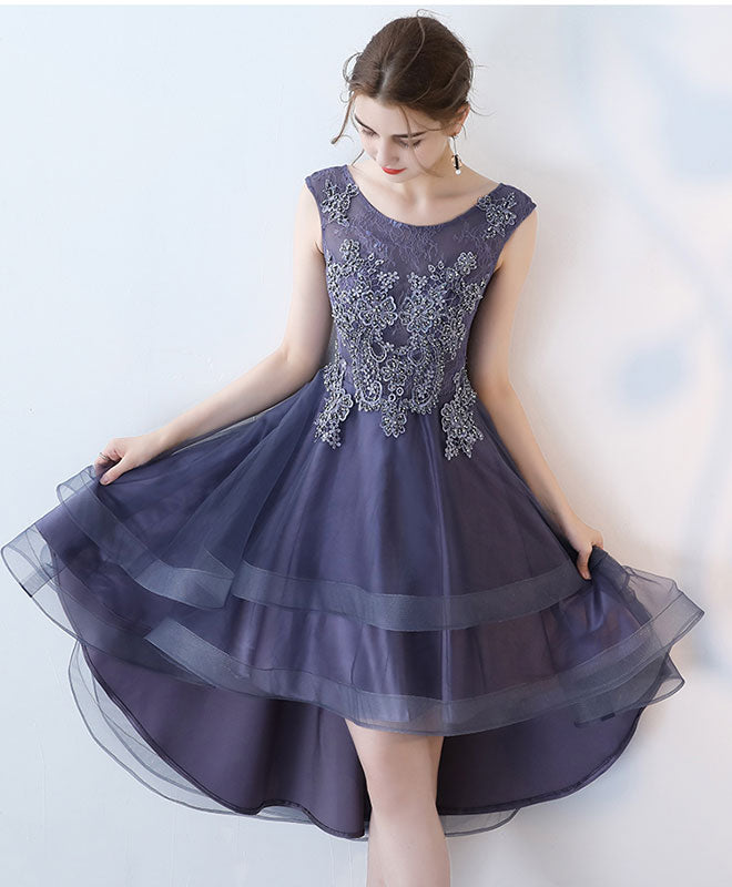 Cute Lace High Low Prom Dress, Lace Evening Dress