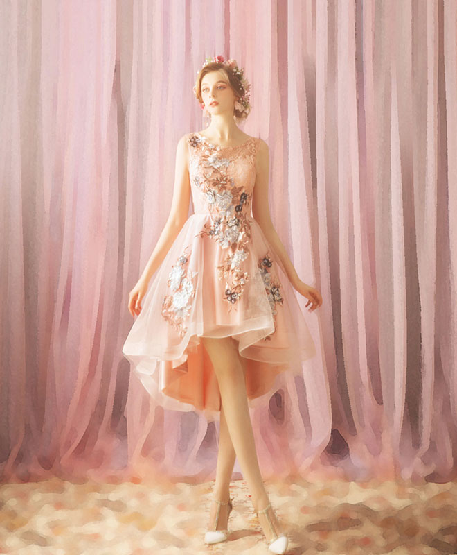 Pink Tulle Lace Short Prom Dress, Homecoming Dress