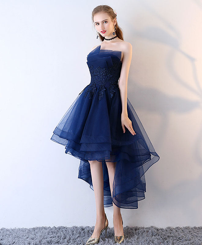 Homecoming Dresses Cheap High Low Dresses Dark Blue Tulle Short