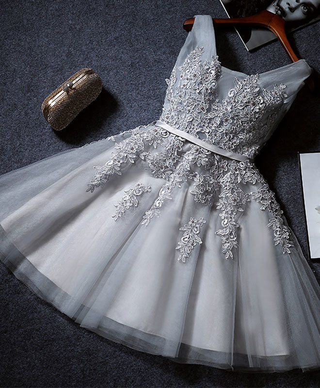 Cute A Line Tulle Lace Short Prom Dress, Homecoming Dress US 6 / Gray Cute A Line Tulle Lace Short Prom Dress, Homecoming Dress US 6 / Gray