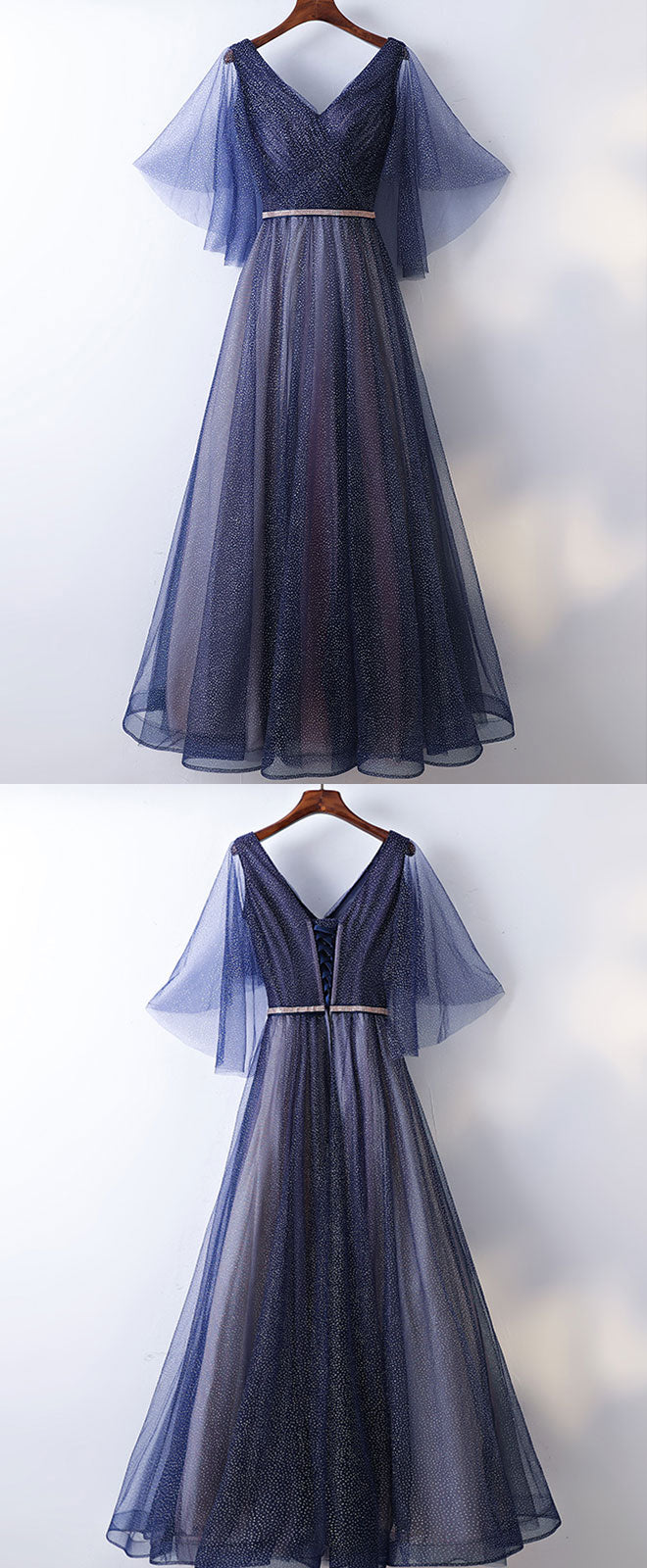 Simple V Neck Long Purple Prom Dress, Purple Long Evening Dress