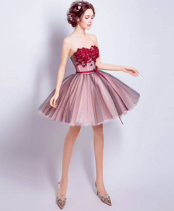 A Line Sweetheart Neck Tulle Mini Prom Dresses, Burgundy Homecoming Dr shopluu A Line Sweetheart Neck Tulle Mini Prom Dresses, Burgundy Homecoming Dr shopluu