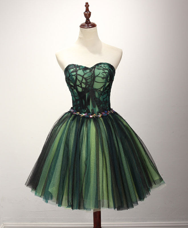 Stylish Tulle Lace Short Prom Dress, Cute Lace Evening Dress US 12 / Black/Green Stylish Tulle Lace Short Prom Dress, Cute Lace Evening Dress US 12 / Black/Green
