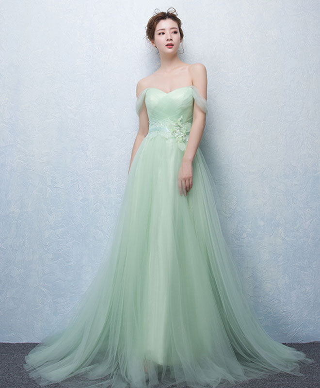 Cute Green Tulle Lace Long Prom Dress, Green Evening Dress – shopluu