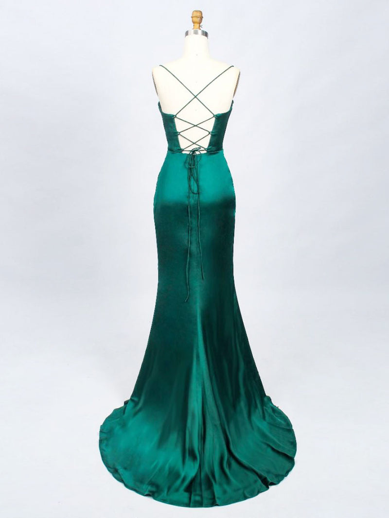 Green Satin Long Prom Dresses, Green Mermaid Long Formal Dresses US 4 / Blue Green Satin Long Prom Dresses, Green Mermaid Long Formal Dresses US 4 / Blue