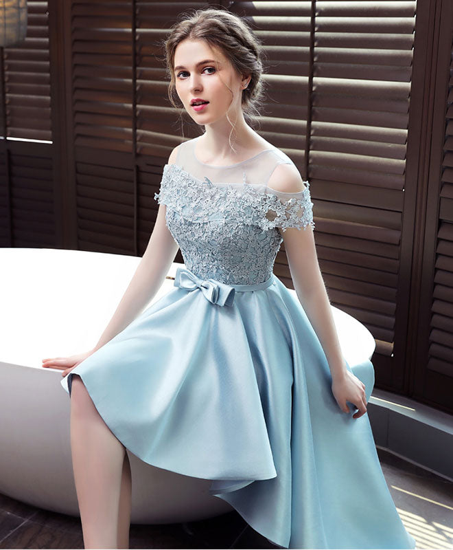 Light Blue Satin Lace Prom Dress, Blue Lace Evening Dress US 10 / Custom Color Light Blue Satin Lace Prom Dress, Blue Lace Evening Dress US 10 / Custom Color