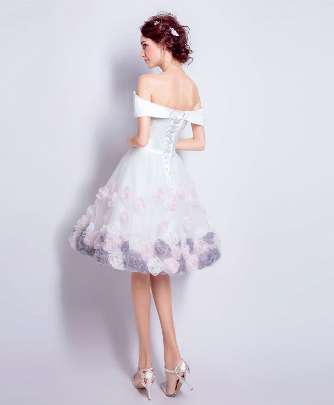 Cute White Off Shoulder Short Prom Dress, Homecoming Dress