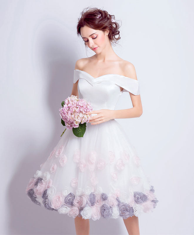 Cute White Off Shoulder Short Prom Dress, Homecoming Dress