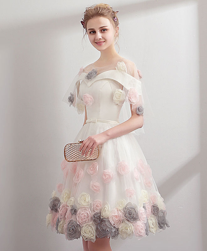 Cute White Off Shoulder Short Prom Dress, Homecoming Dress