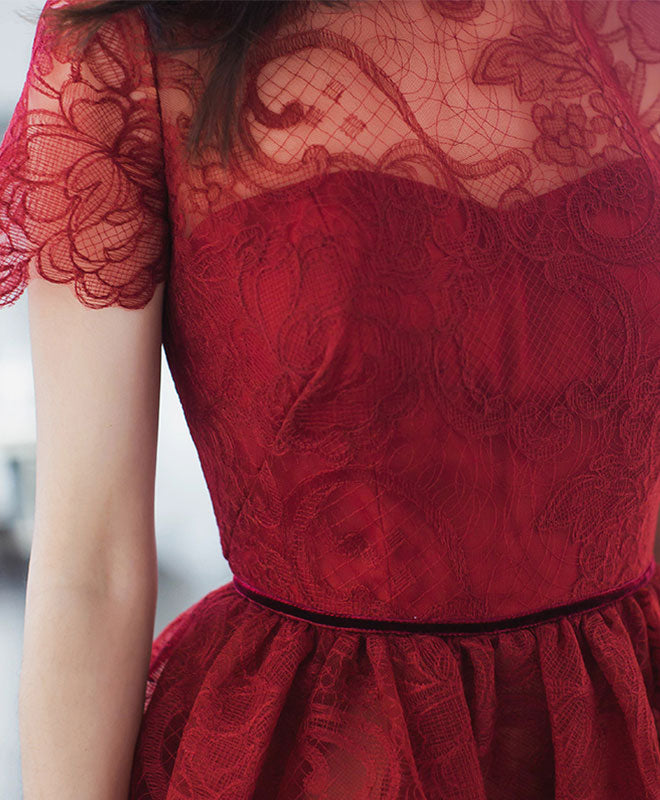 Burgundy Lace Short Prom Dress, Burgundy Evening Dress Custom Size / Burgundy Burgundy Lace Short Prom Dress, Burgundy Evening Dress Custom Size / Burgundy