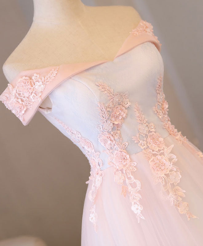Light Pink Lace Off Shoulder Long Prom Dress, Pink Evening Dress US 8 / Custom Color Light Pink Lace Off Shoulder Long Prom Dress, Pink Evening Dress US 8 / Custom Color
