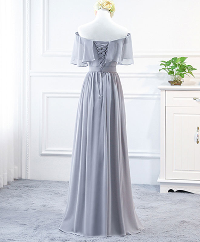 Simple Round Neck Chiffon Long Prom Dress, Bridesmaid Dress US 2 / Gray Simple Round Neck Chiffon Long Prom Dress, Bridesmaid Dress US 2 / Gray
