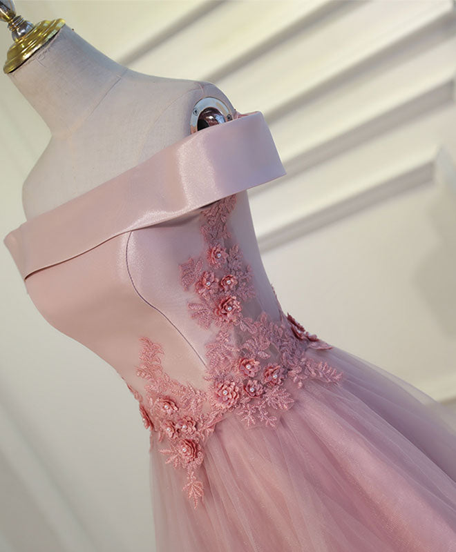 Pink A Line Off Shoulder Knee Length Prom Dress, Lace Homecoming Dresses US 10 / Pink Pink A Line Off Shoulder Knee Length Prom Dress, Lace Homecoming Dresses US 10 / Pink