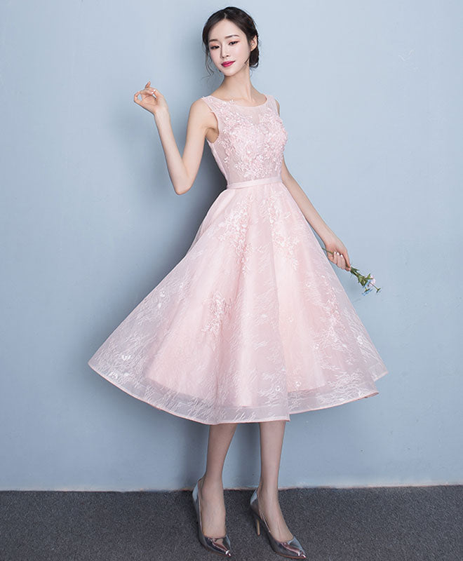 Cute Round Neck Lace Short Prom Dress, Evening Dress