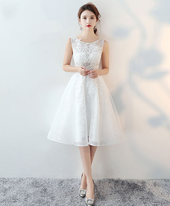 Cute Round Neck Lace Short Prom Dress, Evening Dress