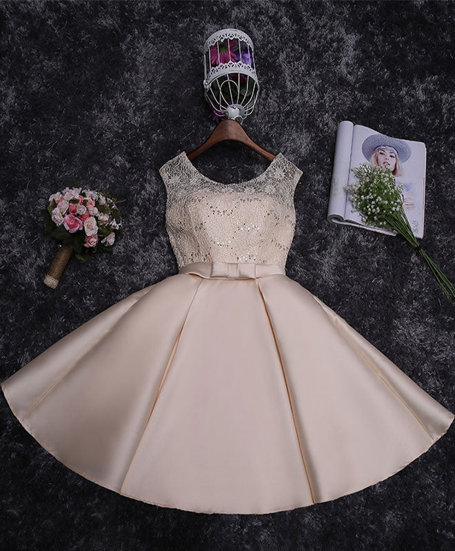 Cute Lace Sequins Short Prom Dress, Homecoming Dress Custom Size / Champagne Cute Lace Sequins Short Prom Dress, Homecoming Dress Custom Size / Champagne