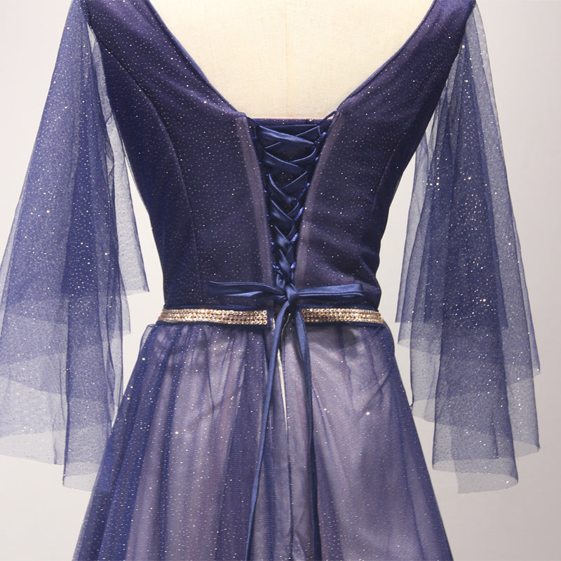 Simple V Neck Long Purple Prom Dress, Purple Long Evening Dress