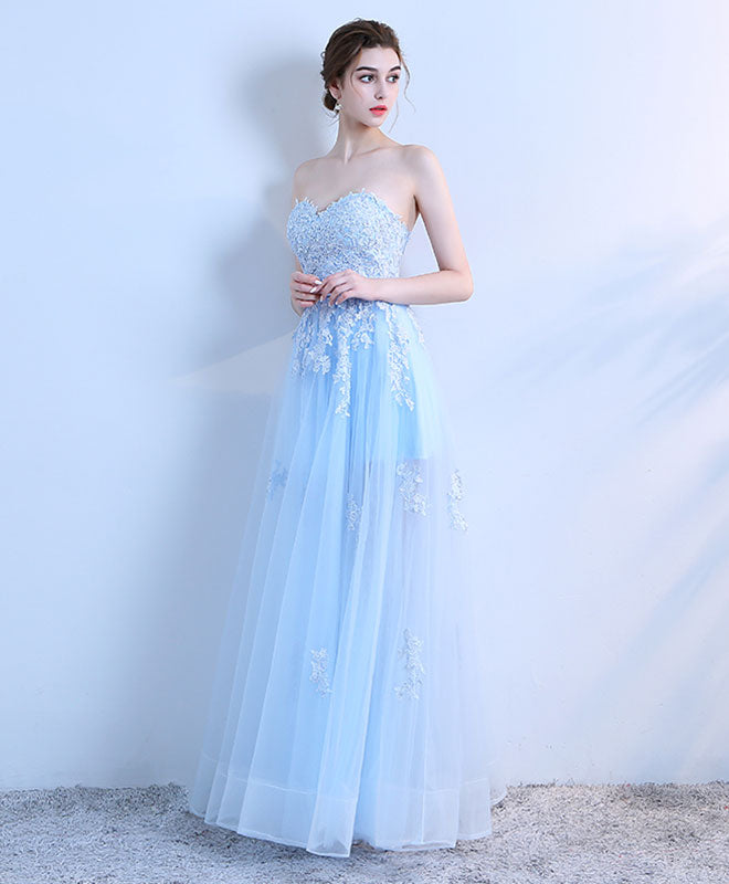Sky Blue Lace Long Prom Dress, Lace Evening Dress