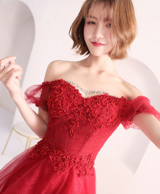 Burgundy Lace Short Prom Dress, Burgundy Evening Dress Custom Size / Burgundy Burgundy Lace Short Prom Dress, Burgundy Evening Dress Custom Size / Burgundy