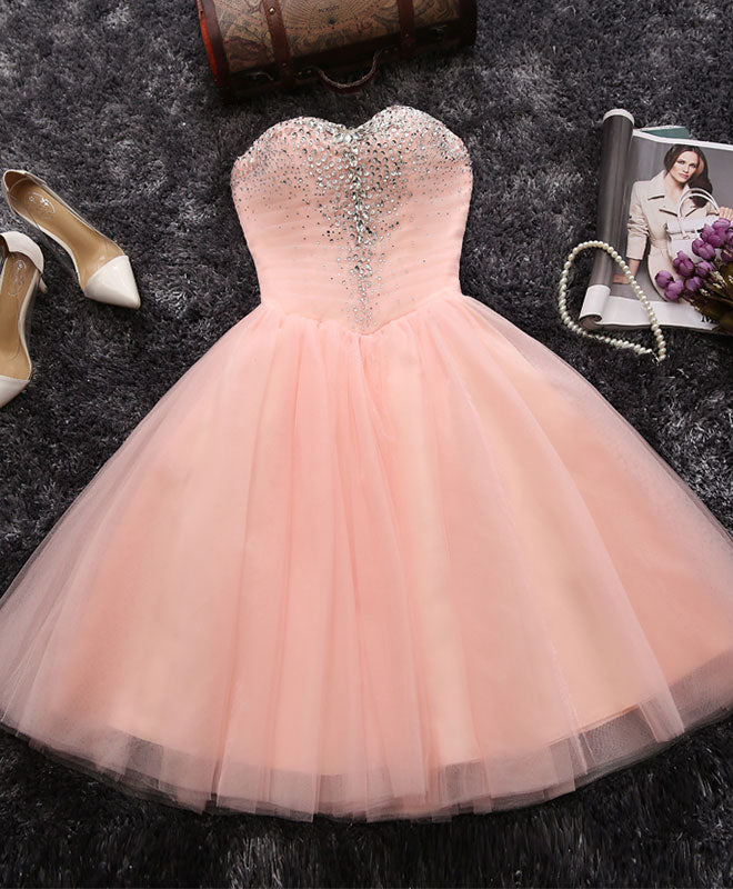 Pink A Line Sweetheart Neck Short Prom Dress, Homecoming Dresses shopluu Pink A Line Sweetheart Neck Short Prom Dress, Homecoming Dresses shopluu