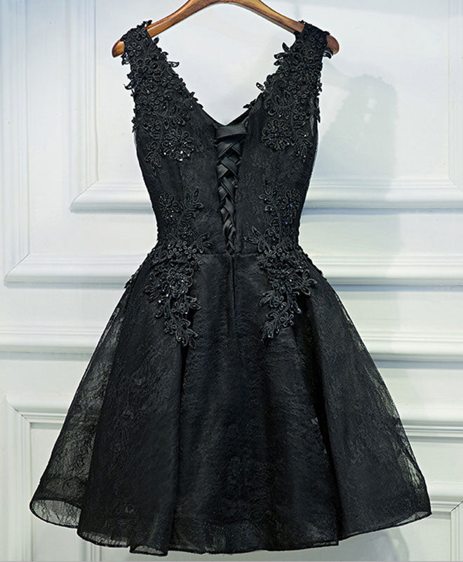 V Neck Short Black Lace Prom Dresses, Short Black Lace Graduation Homecoming Dresses, US 6 / Black as Pics / No Rush V Neck Short Black Lace Prom Dresses, Short Black Lace Graduation Homecoming Dresses, US 6 / Black as Pics / No Rush