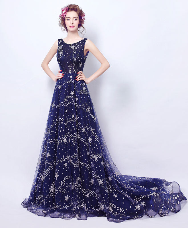 Blue Long Prom Dress, Blue Evening Dress, Formal Dress shopluu Blue Long Prom Dress, Blue Evening Dress, Formal Dress shopluu