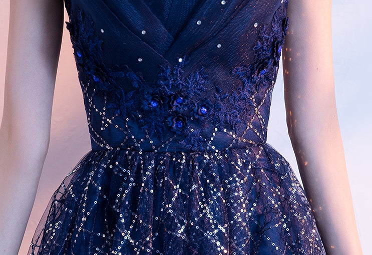 Blue Tulle Sequins Long Prom Dresses, A-Line Strapless Evening Dresses US 4 / Blue Blue Tulle Sequins Long Prom Dresses, A-Line Strapless Evening Dresses US 4 / Blue