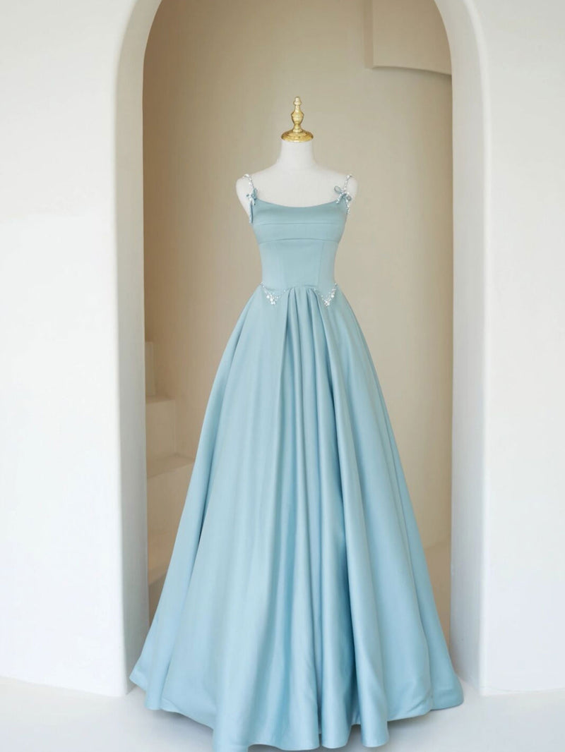 Simple A Line Satin Long Prom Dress, Blue Long Bridesmaid Dress shopluu Simple A Line Satin Long Prom Dress, Blue Long Bridesmaid Dress shopluu