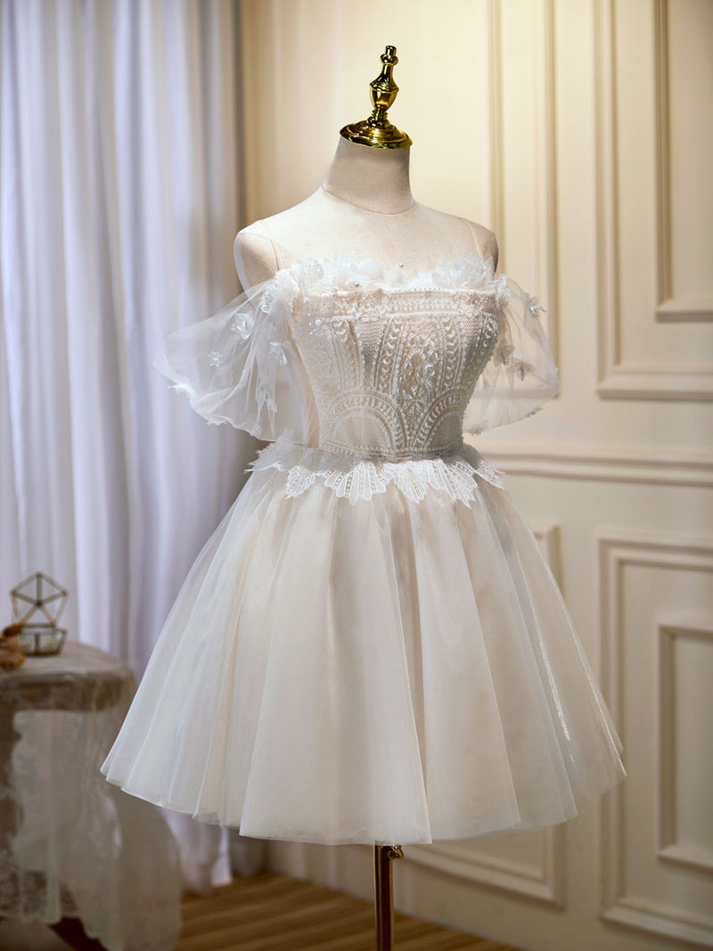 Mini/Short Beige Prom Dress, Puffy Beige Homecoming Dress With Lace US 6 / Beige(As Picture) Mini/Short Beige Prom Dress, Puffy Beige Homecoming Dress With Lace US 6 / Beige(As Picture)