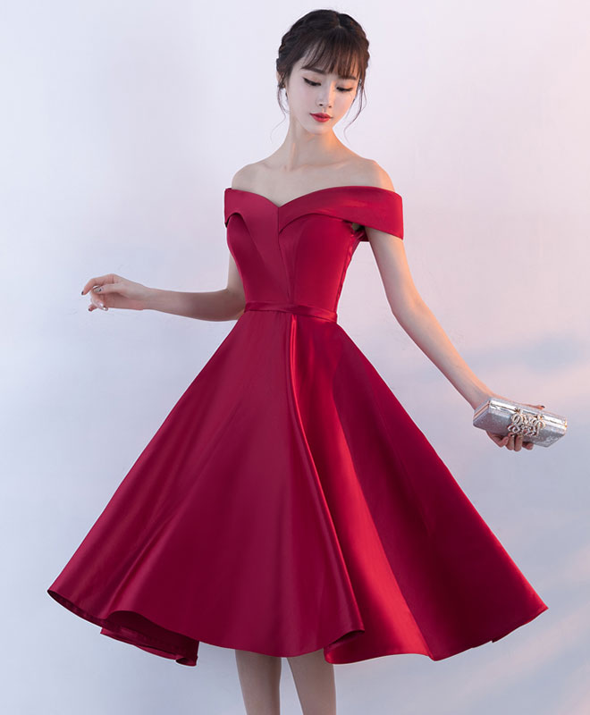 Burgundy V Neck Short Prom Dress, Burgundy Homecoming Dress – shopluu