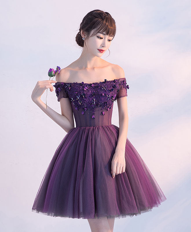 Cute A Line Purple Off Shoulder Short Prom Dress,Homecoming Dress US 2 / Purple Cute A Line Purple Off Shoulder Short Prom Dress,Homecoming Dress US 2 / Purple