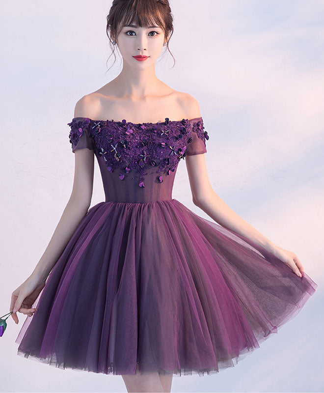 Cute A Line Purple Off Shoulder Short Prom Dress,Homecoming Dress US 2 / Purple Cute A Line Purple Off Shoulder Short Prom Dress,Homecoming Dress US 2 / Purple
