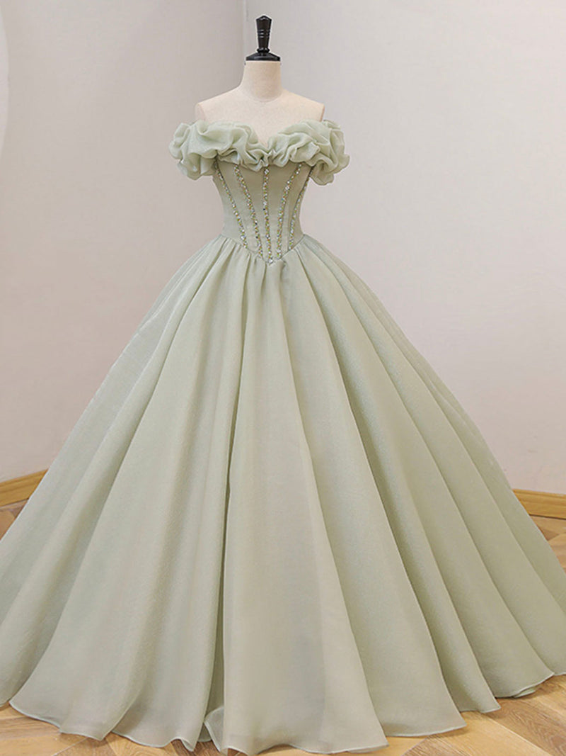 Ball Gown Green Long Prom Dress, Green Formal Sweet 16 Dress with Bead shopluu Ball Gown Green Long Prom Dress, Green Formal Sweet 16 Dress with Bead shopluu