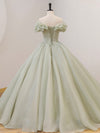 Ball Gown Green Long Prom Dress, Green Formal Sweet 16 Dress with Beading