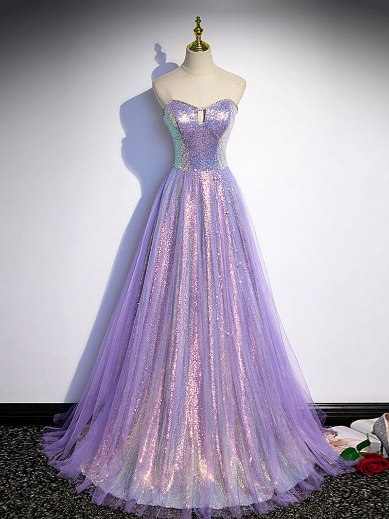 Aline Purple Sweetheart Neck Tulle Long Prom Dress, Purple Evening Dre shopluu Aline Purple Sweetheart Neck Tulle Long Prom Dress, Purple Evening Dre shopluu