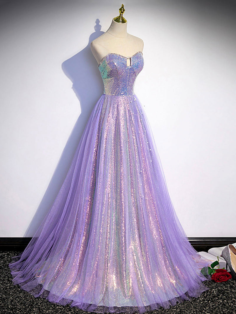 Aline Purple Sweetheart Neck Tulle Long Prom Dress, Purple Evening Dre shopluu Aline Purple Sweetheart Neck Tulle Long Prom Dress, Purple Evening Dre shopluu