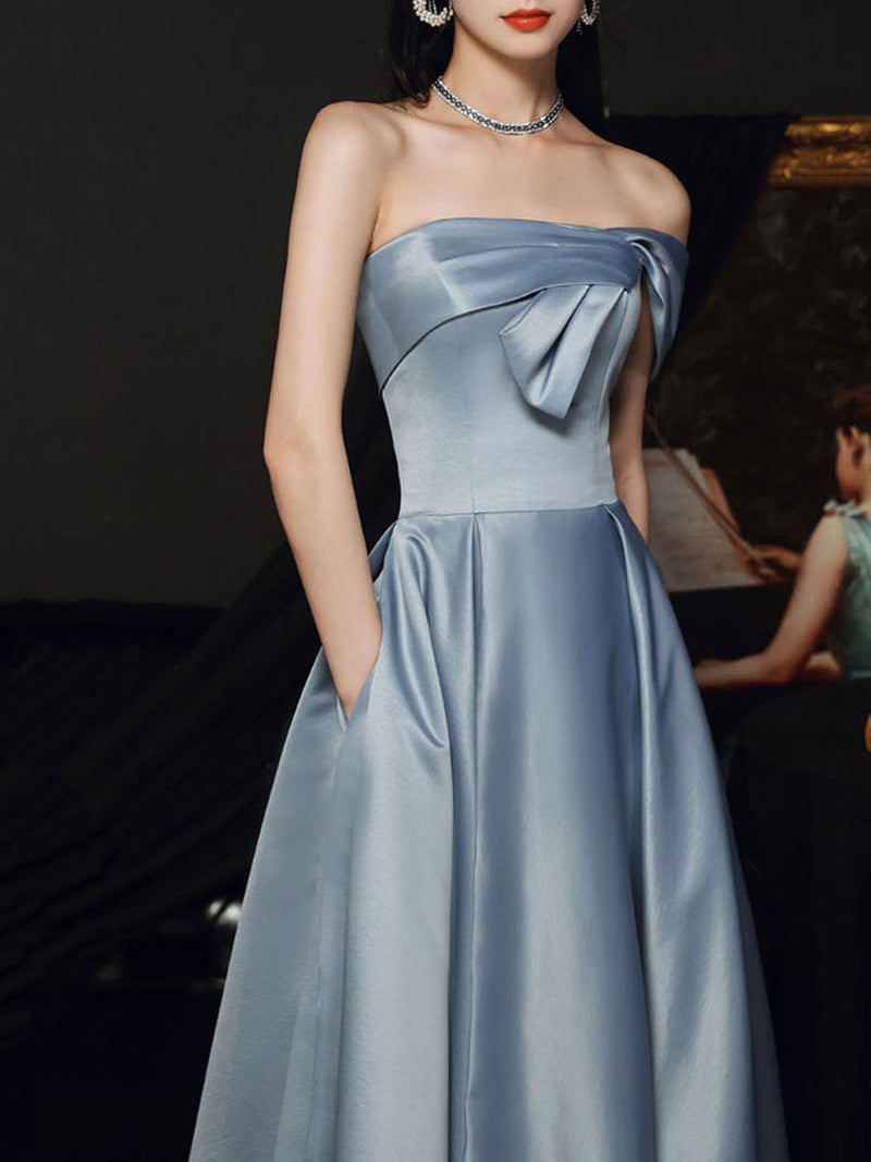 Simple A Line Satin Gray Blue Long Prom Dress, Gray Blue Long Bridesmaid Dress US 14 / Gray Blue(As Picture) Simple A Line Satin Gray Blue Long Prom Dress, Gray Blue Long Bridesmaid Dress US 14 / Gray Blue(As Picture)