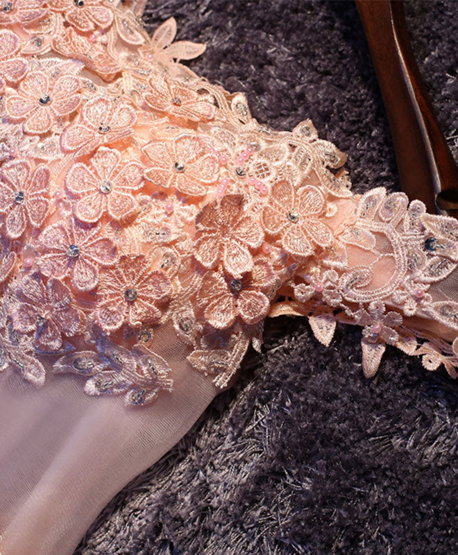 Pink A Line Tulle Lace Short Prom Dress, Homecoming Dress Custom Size / Pink Pink A Line Tulle Lace Short Prom Dress, Homecoming Dress Custom Size / Pink