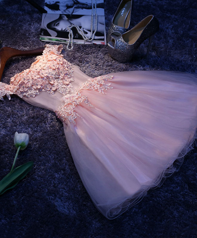 Pink A Line Tulle Lace Short Prom Dress, Homecoming Dress Custom Size / Pink Pink A Line Tulle Lace Short Prom Dress, Homecoming Dress Custom Size / Pink