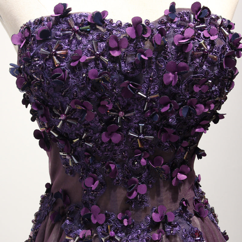 Purple Sweetheart Neck Lace Long Prom Dress, Formal Dress US 12 / Purple Purple Sweetheart Neck Lace Long Prom Dress, Formal Dress US 12 / Purple
