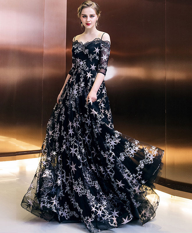 Stylish Black Long Prom Dress, Black Eveing Dress