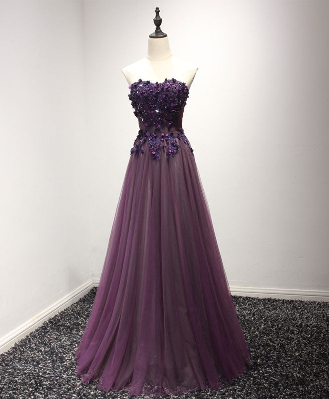 Purple Sweetheart Neck Lace Long Prom Dress, Formal Dress US 4 / Purple Purple Sweetheart Neck Lace Long Prom Dress, Formal Dress US 4 / Purple