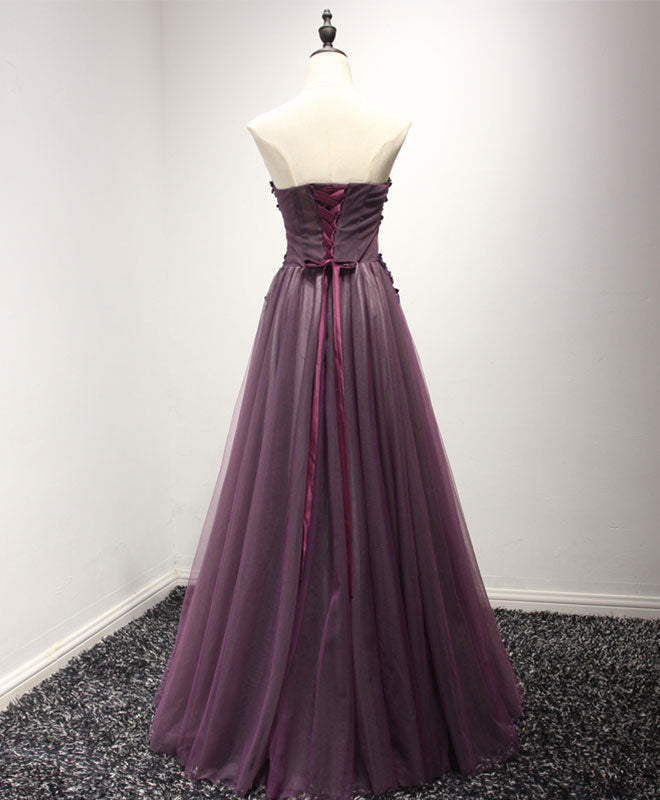 Purple Sweetheart Neck Lace Long Prom Dress, Formal Dress US 12 / Purple