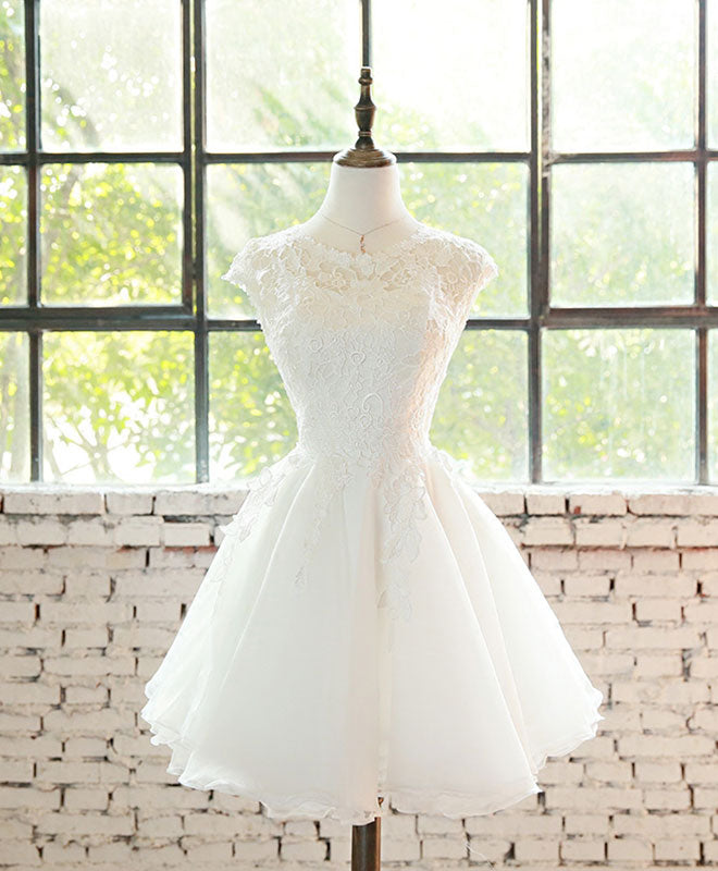 White Lace Tulle Short Prom Dress, Homecoming Dress US 8 / White