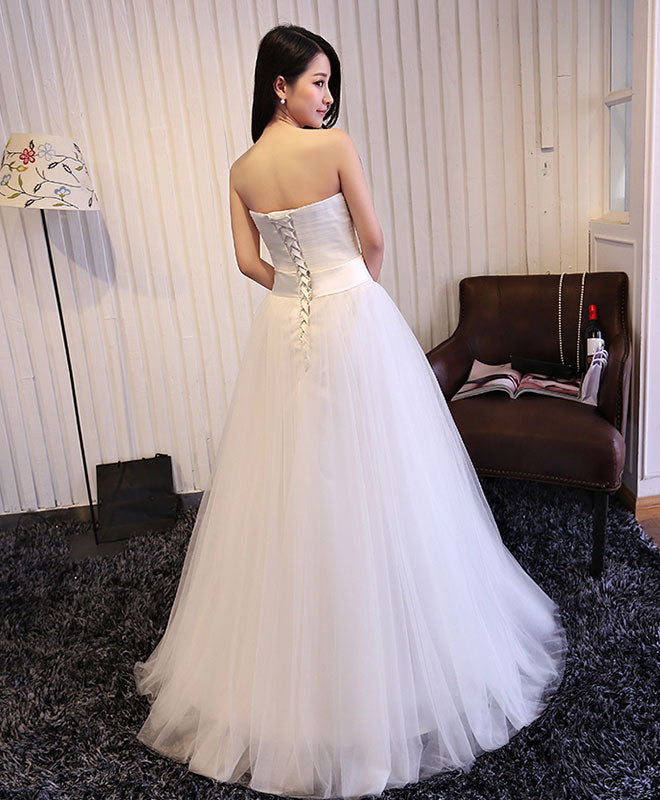 White Sweetheart Neck Tulle Long Prom Dress, Wedding Dress