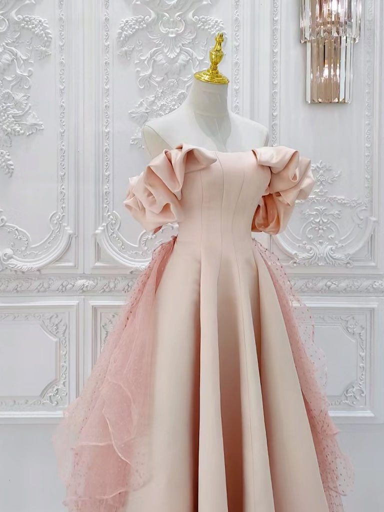 pink off the shoulder dress formal 07639 Fuchsia Off The Shoulder Fitted Prom Gown